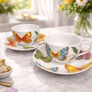 Neiman Marcus Butterfly Teacup & Saucer Set of 12 NEW / NEVER USED RARE